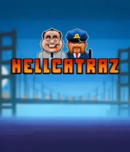 Dive into the action-packed world of the Hellcatraz game by Relax Gaming, featuring a cartoonish prisoner and a guard with the infamous Alcatraz prison and San Francisco skyline in the background. This graphic portrays the light-hearted escapade of an escape-themed game, ideal for players looking for a unique slot experience, offering a entertaining adventure. 